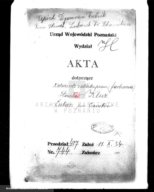 Obraz 4 z jednostki "Zatwierdzenie zakładu przemysłowego /farbiarni/ Stanisława Kluza w Lubaszu pow. Czarnków"