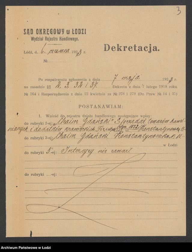 Obraz 5 z jednostki "Chaim Gdański – sprzedaż towarów bawełnianych i dodatków krawieckich"