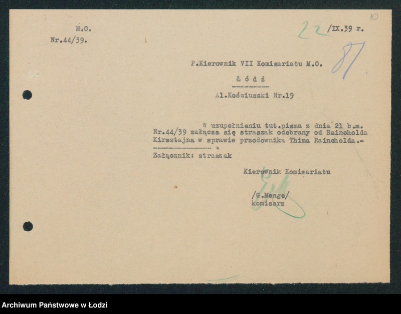 Obraz 12 z jednostki "[Akta VIII Komisariatu Milicji Obywatelskiej - pokwitowania, spisy oddanej broni, spisy wolnych lokali, rowerów i motocykli]"