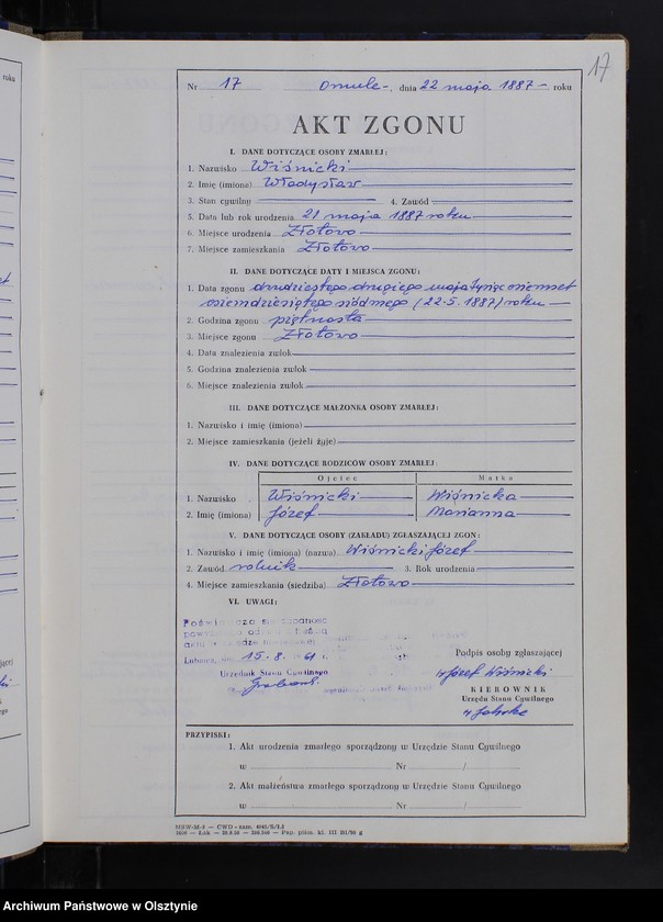 image.from.unit.number "Księga zgonów Nr 1 - 33 i 1 - 55 /przepisana w języku polskim z oryginału niemieckiego w dniach 14.08.-21.08.1961/"