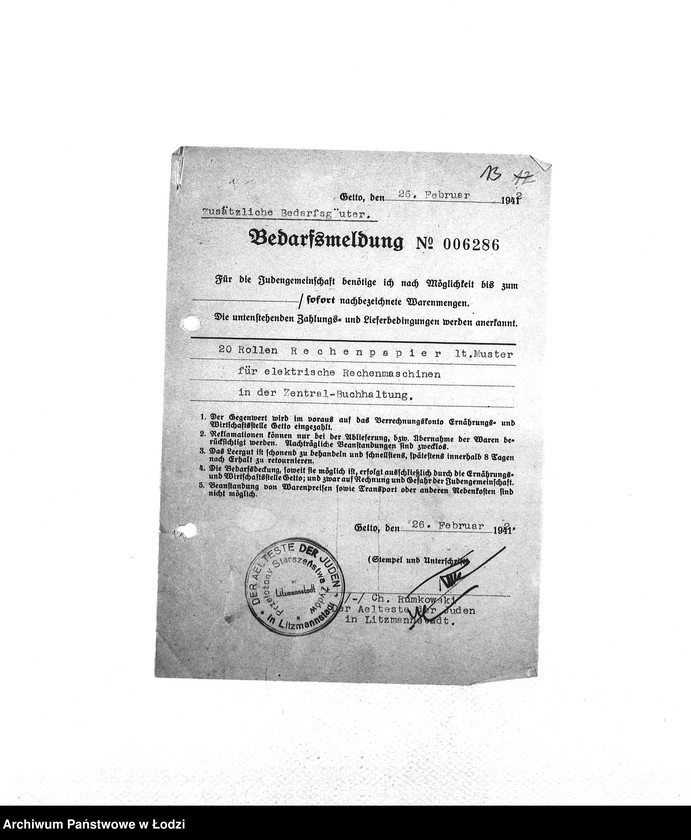 Obraz 16 z jednostki "Bedarfsmeldungen [Skierowane do GV zapotrzebowania na surowce, materiały, narzędzia, maszyny itp. potrzebne resortom pracy do produkcji; zamówienia żywności, lekarstw]"