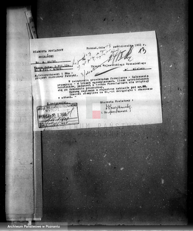 Obraz 17 z jednostki "Zatwierdzenie zakładu przemysłowego /fabryki wyrobów drewnianych/ A. Zwierzchowski i Spółka w Poznaniu"