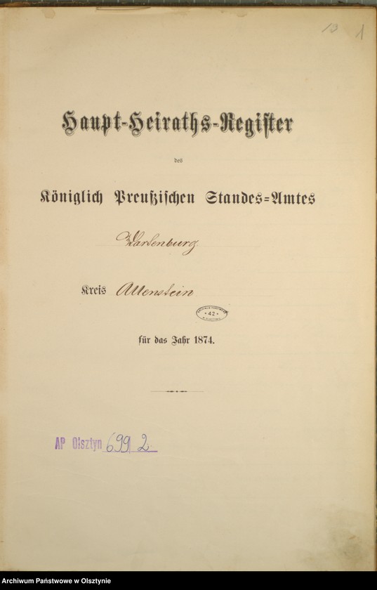 image.from.unit.number "Haupt-Heirats-Register Nr 1 - 13"