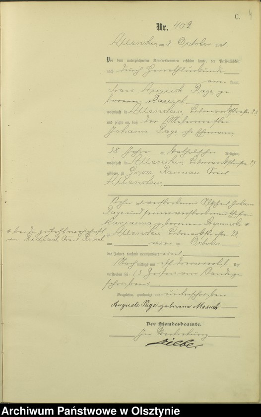 image.from.unit.number "Sterbe-Haupt-Register Tom II,Nr 400 - 542"