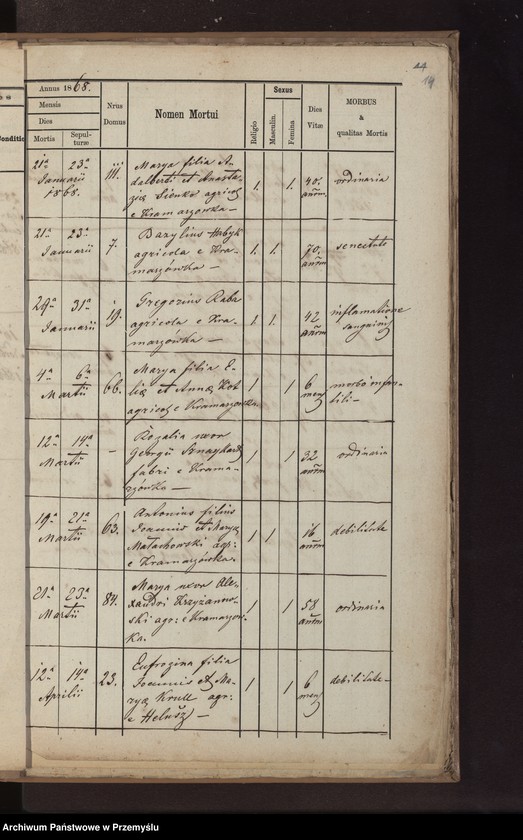 Obraz 17 z jednostki "[Kopie ksiąg metrykalnych parafii Kramarzówka (dekanat Pruchnik) za lata 1867-1878]"