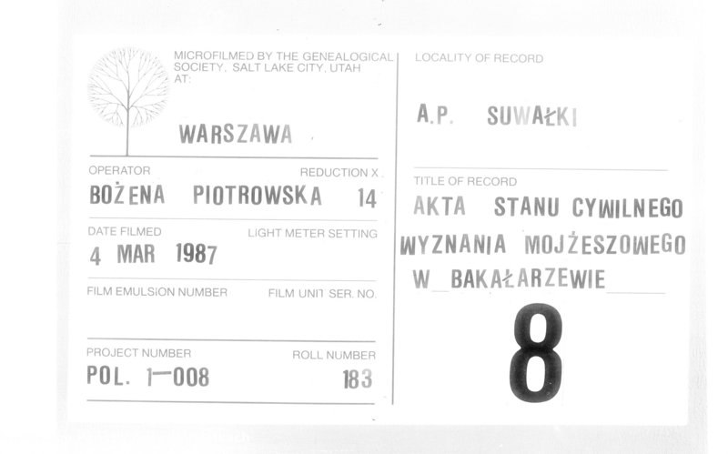 image.from.unit.number "Dowody do Akt Zaślubionych Wyznania Mojżeszowego Okręgu Bakałarzewo pro 1833"