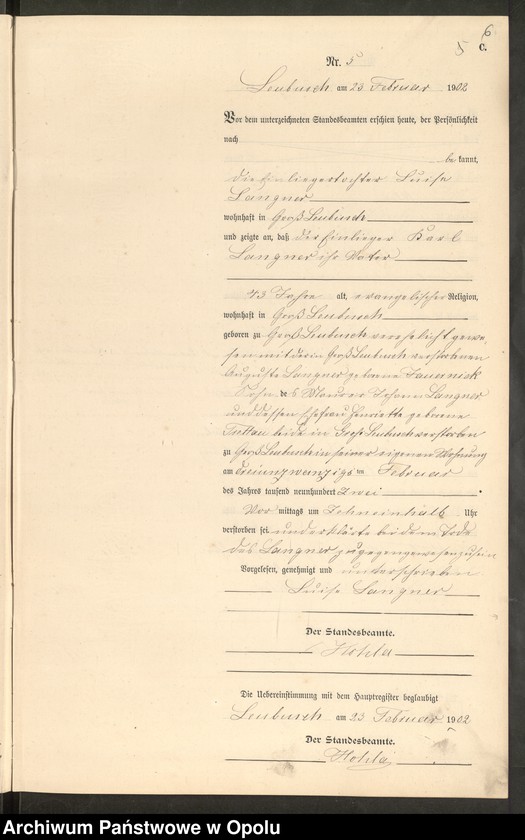 image.from.unit.number "Sterbe-Neben-Register Standes-Amt Leubusch 1902"