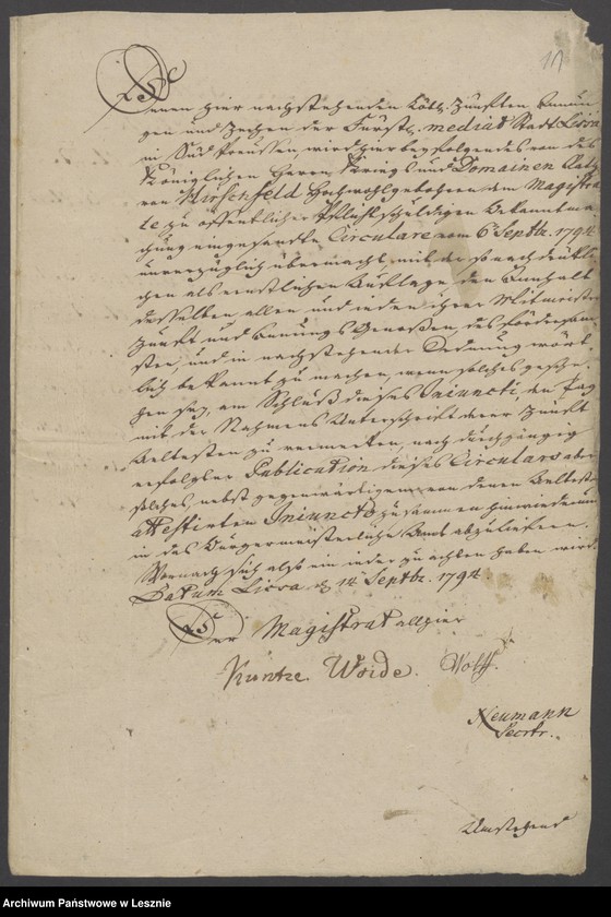 Obraz 14 z jednostki "[Zirkulare vom 6 September 1794 in Betreff der in Südpreussen ausgebrochenen Unruhen, Publikation derselben und Bericht]"