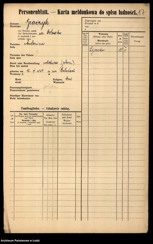 Obraz 19 z jednostki "[Spis ludności Łodzi] Graczyk - Grajlich"