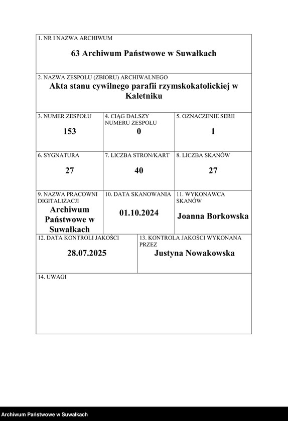 Obraz 1 z jednostki "Akta Zeyscia Gminy Kaletnickiey, od 1-go dnia Stycznia Roku 1817 do ostatniego Grudnia tegoż Roku"