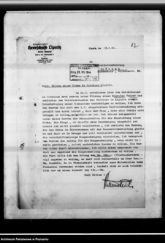 Obraz 18 z jednostki "Landesgut Lipnitz [Rysunki]."