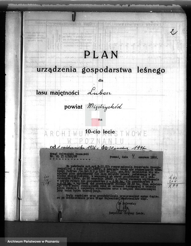 image.from.unit.number "Plan urządzenia gospodarstwa leśnego dla lasu majątku Lubosz powiatu międzychodzkiego 1936-1946"
