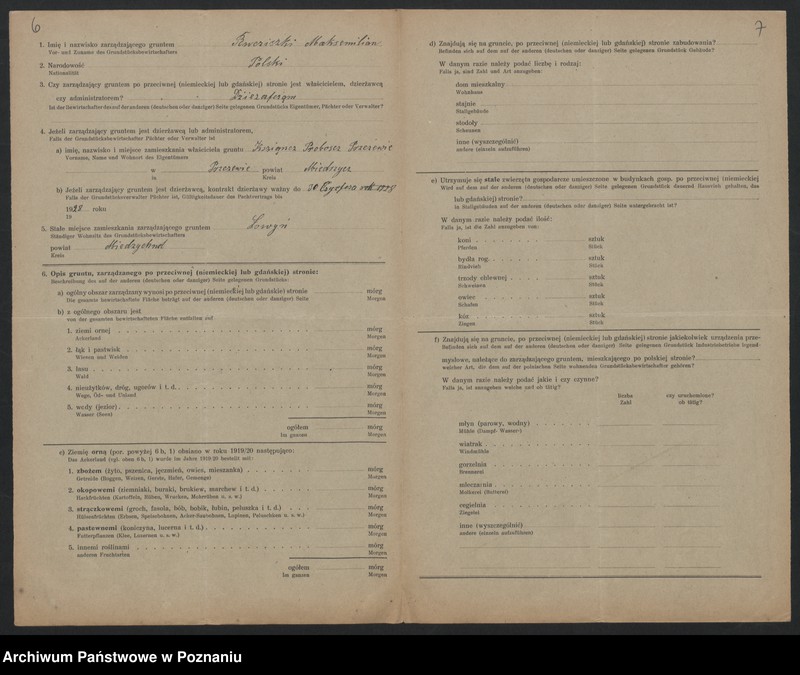 Obraz 7 z jednostki "[Kwestionariusze dotyczące stwierdzenia gruntów znajdujących się po niemieckiej stronie pogranicza a zarządzanych przez zamieszkałych po stronie polskiej] powiat Międzychód"