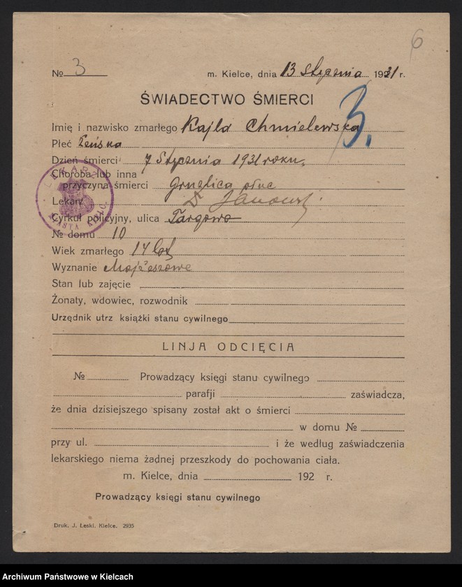 image.from.unit.number "Załączniki do akt zgonu Okręgu Bożniczego Kielce za rok 1931"