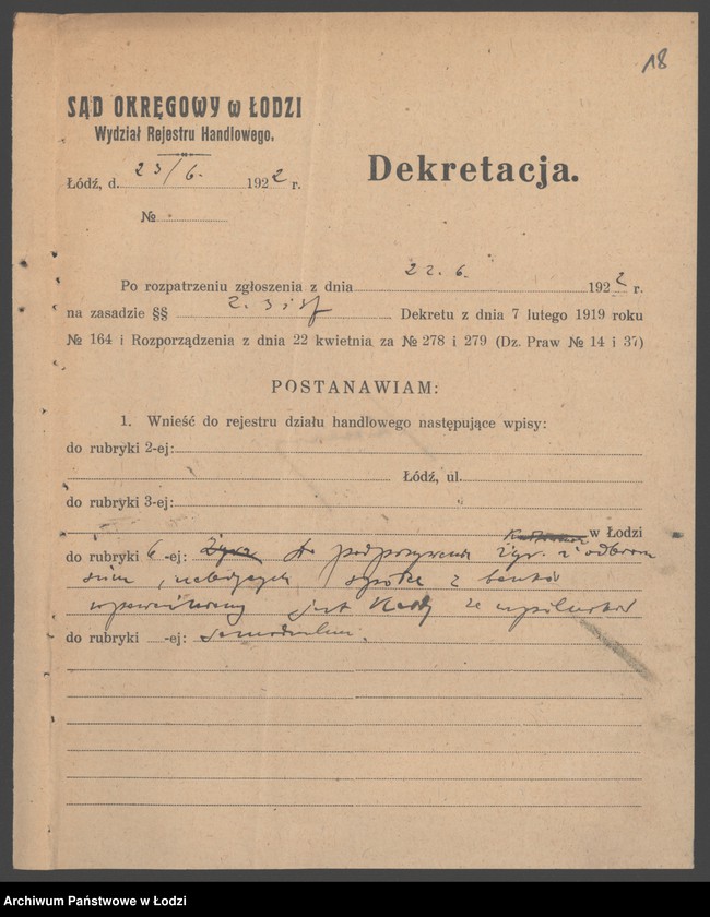 Obraz 20 z jednostki "Liberman, Warszawski i Bracia Kohn- sprzedaż przędzy bawełnianej i manufaktury"