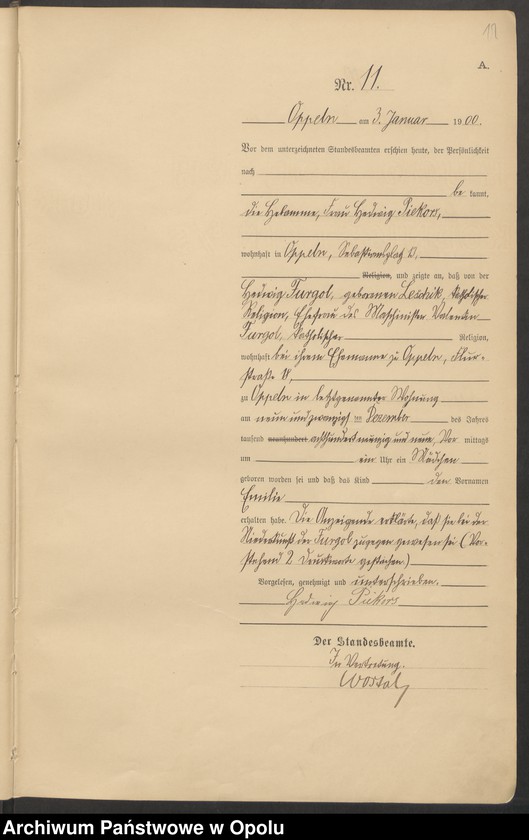 Obraz 15 z jednostki "Urząd Stanu Cywilnego w Opolu 1900 Rejestr Urodzeń Księga Miejscowa Nr 1 do 674"