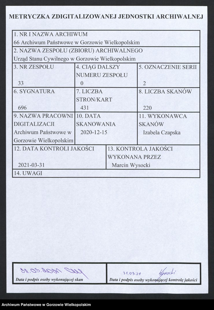 Obraz 1 z jednostki "Geburts Register"