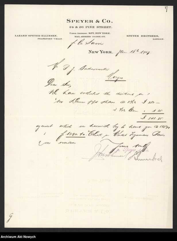 image.from.unit.number "Spyer and Co. (New York) Korespondencja, zestawienia"
