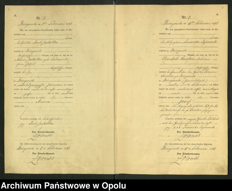 Obraz 5 z jednostki "Urząd Stanu Cywilnego Dziergowice Księga urodzeń rok 1898-99"
