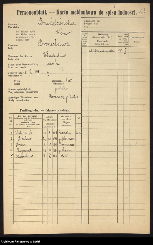 Obraz 15 z jednostki "[Spis ludności Łodzi] Bruzda - Brzeziner"