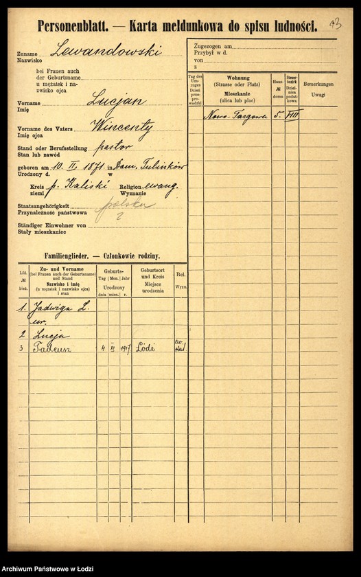 Obraz 15 z jednostki "[Spis ludności Łodzi] Lewandowski - Lewertow"