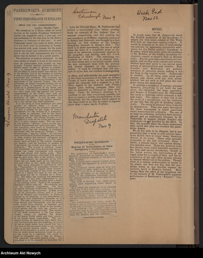 image.from.unit.number "Angleterre 1909. Wycinki prasowe dotyczące koncertów w Anglii i Szkocji"