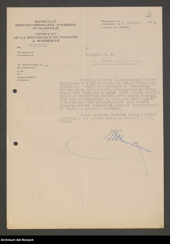 image.from.unit "Reforma systemu celnego. Wielkości importu do Marokka Wschodniego. Korespondencja."