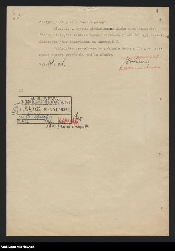 image.from.unit.number "Przyjęcie do służby w Policji Państwowej Eleonory Wandy Biczysko. Dokumentacja osobowa, korespondencja."