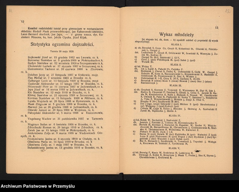 image.from.unit.number "Sprawozdanie Dyrekcji Państwowego Gimnazjum w Brzesku za rok szkolny 1927/28"