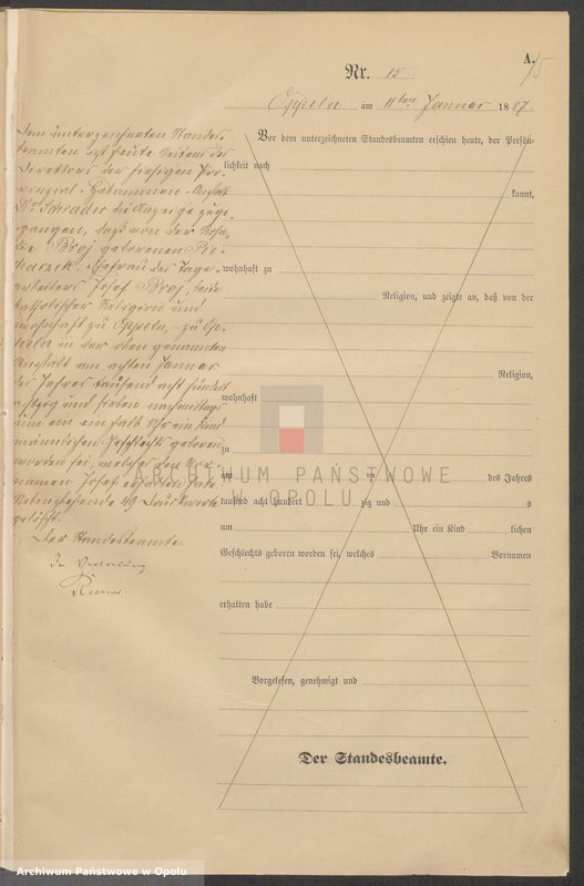 Obraz 19 z jednostki "Urząd Stanu Cywilnego w Opolu 1887 Rejestr Urodzeń Księga Miejscowa Nr 1 do 331"