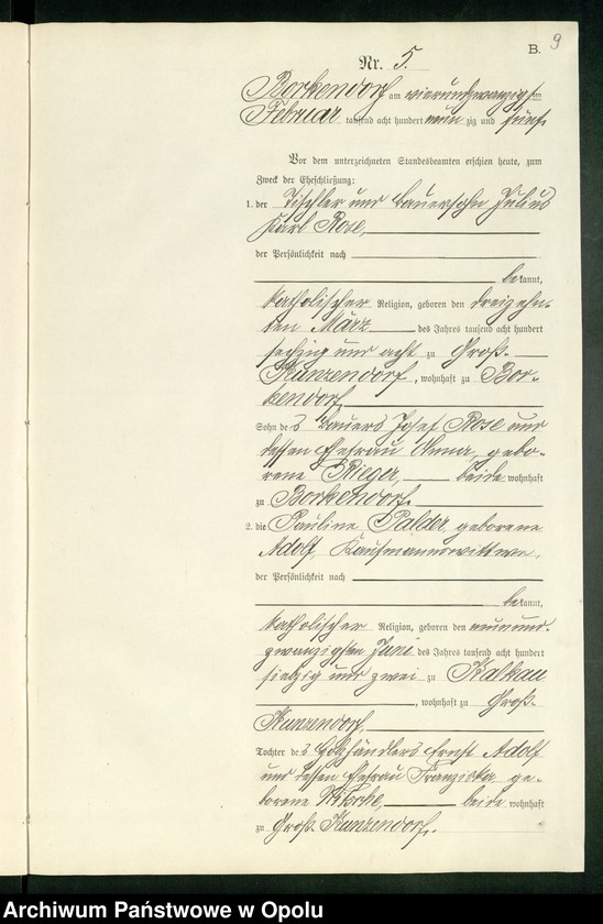 Obraz 13 z jednostki "Heiraths-Neben-Register des Standesamts Borkendorf pro 1895"