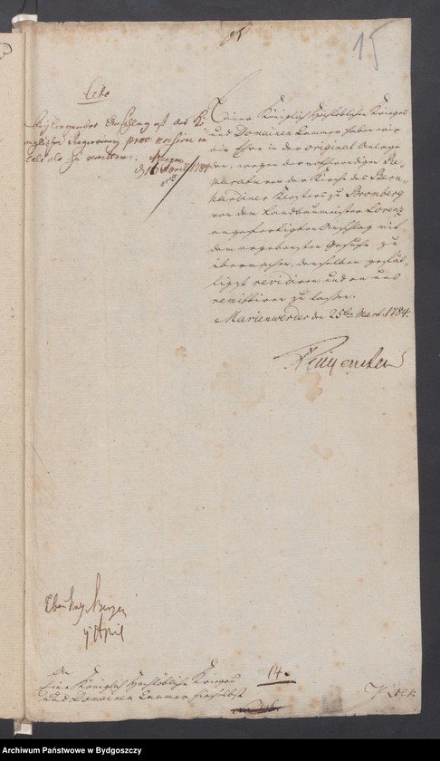 image.from.unit.number "Acta die Bauten und Reparaturen der Kirchen e.[tc.] Gebäuden des Bernhardiner - Kloster zu Bromberg. [Spór sióstr Przysieckich z Przyłęk z klasztorem o łąki]"