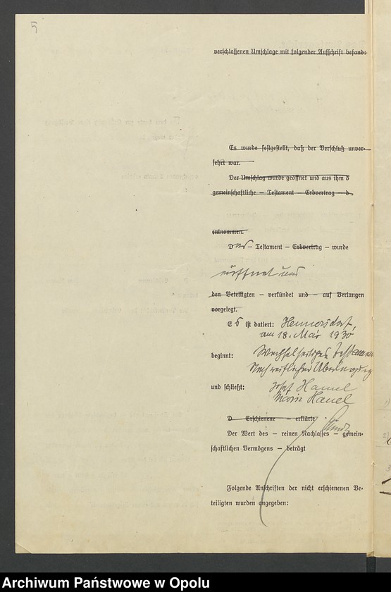 image.from.unit.number "Verfügung von Todes wegen des Kunstmalers Josef Hanel und seiner Ehefrau Maria geb.[orene] Westermayer in Wiese grfl zuletzt wohnhaft in Wiese grfl Haus No 11"