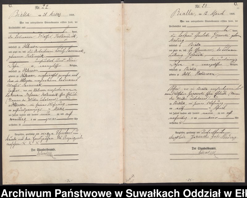 image.from.unit.number "Sterbe-Haupt-Register des Königlichen Preussischen Standes-Amtes Bialla Kreis Johannisburg"