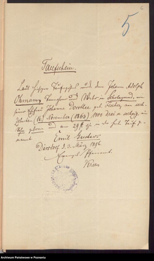 Obraz 8 z jednostki "Die von den Verlobten beigebrachten Urkunden zur Eheschliessung pro 1896"