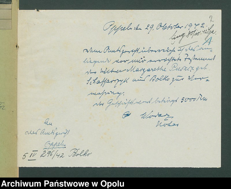 Obraz 5 z jednostki "Verfügung von Todes wegen der Margarethe Puszcz geboren Schaffarczyk in Bolko"