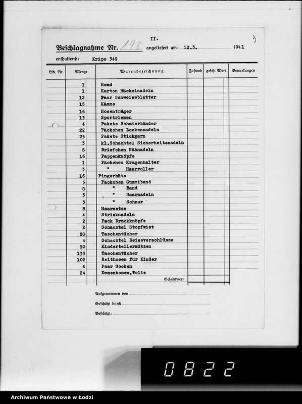 Obraz 7 z jednostki "Kripo.Unterlagen 1-199 [Kartoteka skonfiskowanego majątku ruchomego u Żydów]"