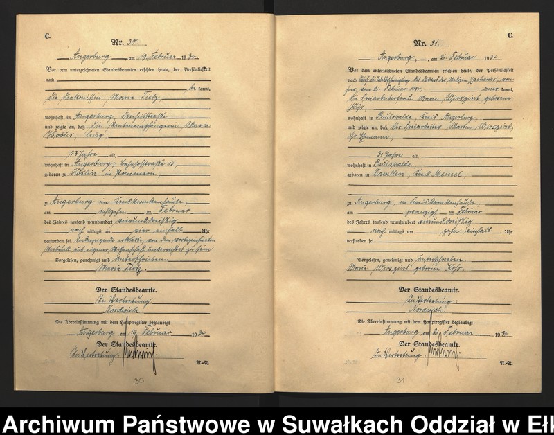 image.from.unit.number "C2. Sterbe - Register (Neben - Register) Standesamt Angerburg Ostpr. einschl. der Standesamtsbezirk Gross Strengeln, Kehlen und Prinowen"