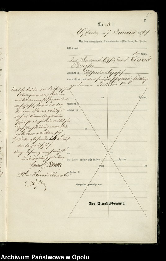 Obraz 8 z jednostki "Urząd Stanu Cywilnego w Opolu 1878 Rejestr zgonów Księga Miejscowa Nr 1 do 376"