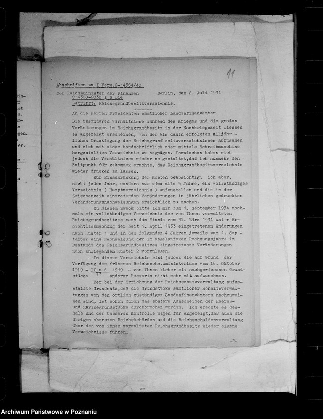 Obraz 15 z jednostki "Deutch- italeinische Vereinbarung für die abwandernden Deutschen aus Tirol. Verwendung von Haushaltsmitteln. Fürsorge für versetzte Angestellten. Reichsgrundbesitzvverzeichnis."