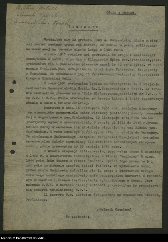 Obraz 20 z jednostki "Życiorysy [działaczy PPS różnych zawodów pełniących funkcje społeczno- polityczne]"