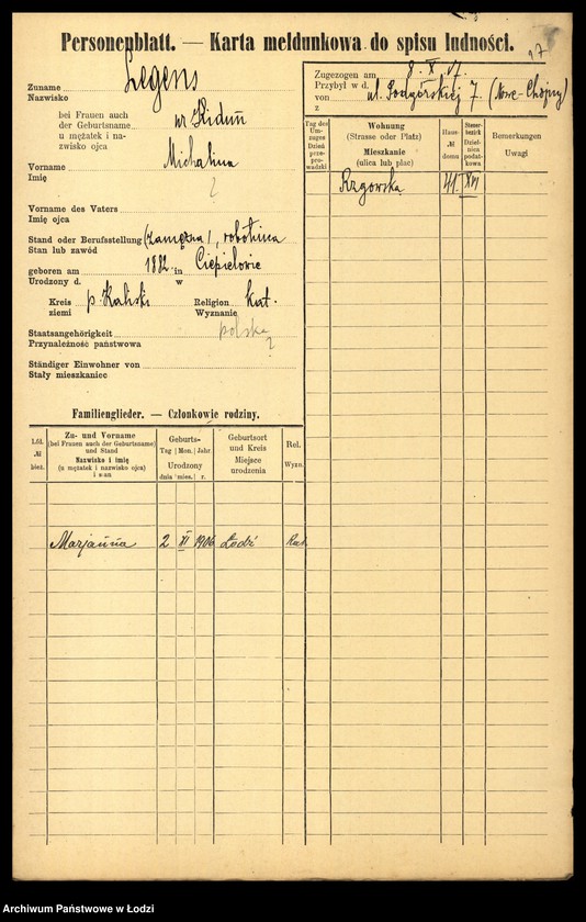 Obraz 19 z jednostki "[Spis ludności Łodzi] Legart - Lemke"