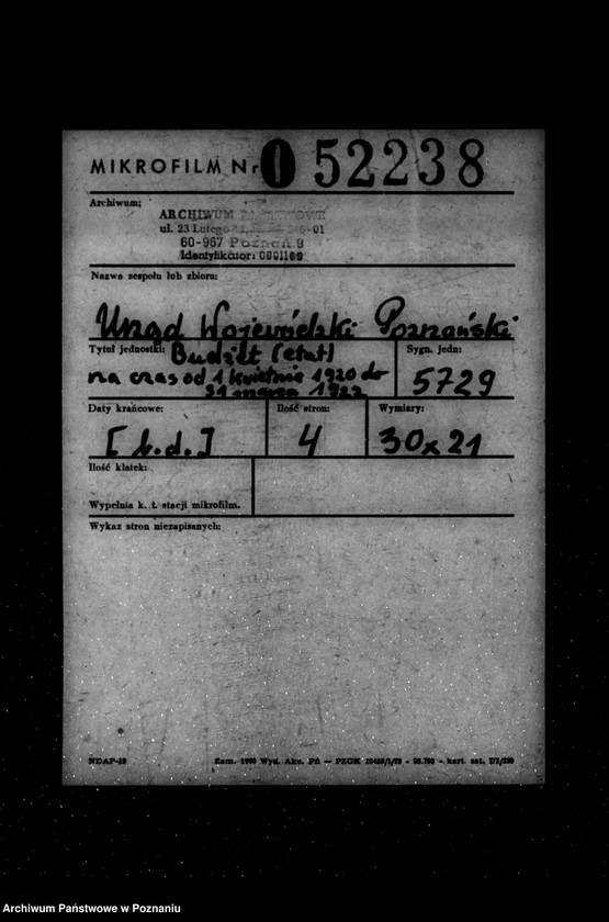 Obraz 2 z jednostki "Budżet /etat/ na czas od 1 kwietnia 1920 r. do 31 marca 1922 r."