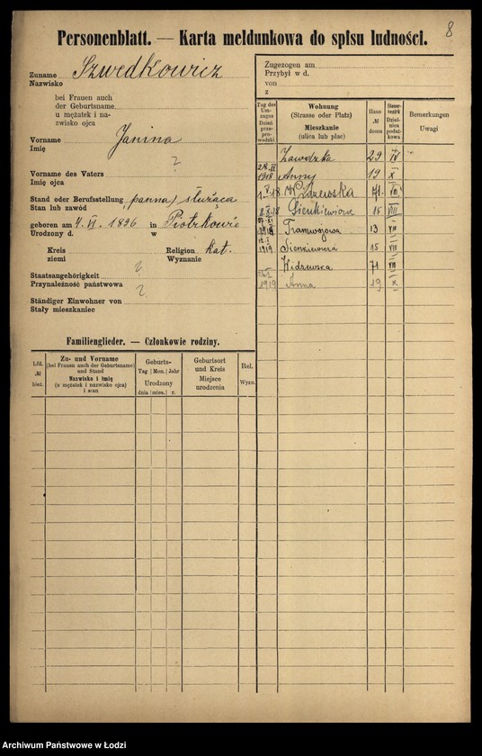 Obraz 10 z jednostki "[Spis ludności Łodzi] Szwedczak-Szydłowiecki"