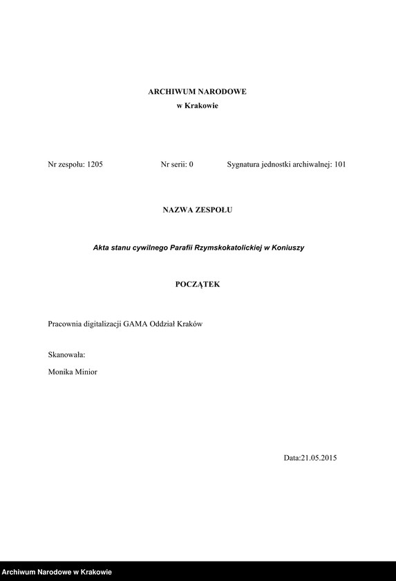 Obraz 1 z jednostki "Allegata do aktów małżeństw Parafii Koniusza za 1874 rok"