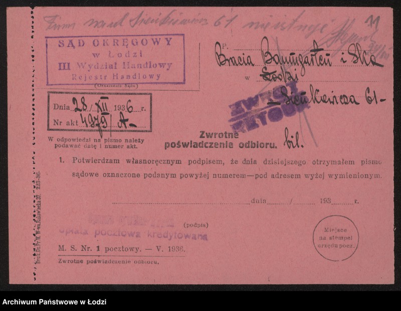 Obraz 13 z jednostki "Bracia Baumgartner i S-ka – fabryka knotów i sznurów"