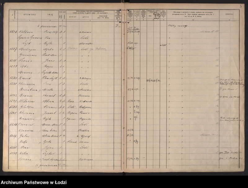 Obraz 8 z jednostki "Księga kontroli ruchu ludności (rejestr osób przybywających do gminy) Łódź, komisariat V, ks. III, nr 6198-7730"