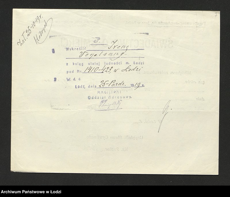 Obraz 9 z jednostki "Dowody metrykalne stałych mieszkańców m. Łodzi nr domu 1410-1411"