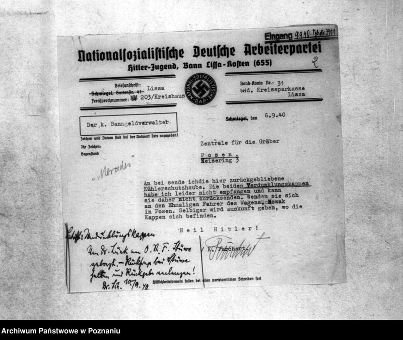 Obraz 6 z jednostki "Korespondencja w sprawie przewożenia zwłok Niemców, którzy zginęli w 1939 roku oraz w sprawie samochodu i w sprawie wynagrodzenia szoferów za pracę"