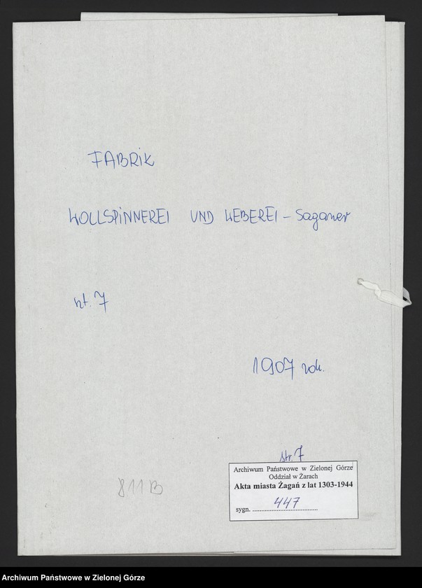 Obraz 2 z jednostki "Bleichenstrasse. Saganer Wollsipnnerei und Weberei in Sagan. Bauakten."